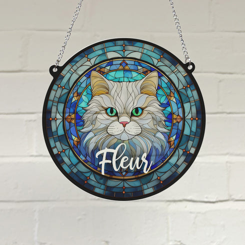 Cat Persian Personalised Stained Glass Effect Suncatcher